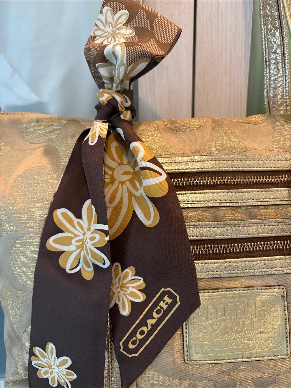 Coach Poppy Signature C Gold Lurex Tote - Picture 2 of 15